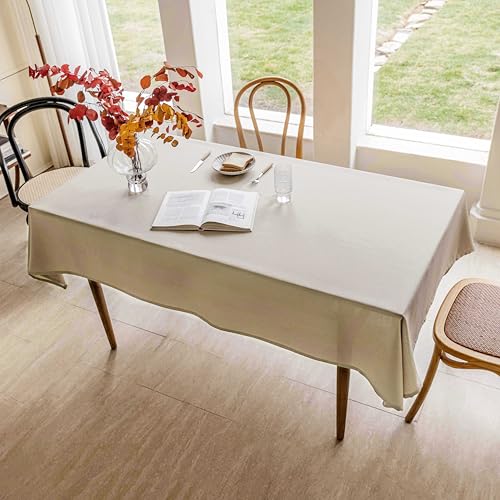 Home Brilliant White Linen Tablecloth Wipe Clean, Washable Waterproof Table Cloth for Indoor Outdoor Use, Dust-Proof Table Protector for Kitchen Table, Light Linen, 140CM x 183CM