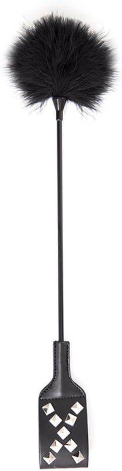 2 in 1 Exquisite Ostrich Feather Tickler and Leather with Rivets Whip ''X and O''