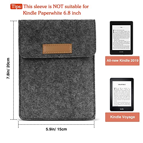 MoKo Custodia in Feltro Compatibile con Kindle Paperwhite 11a Gen 2021/Kindle 10th Generation 2019/Kindle Voyage/Fire HD 6, E-Book Case Protettivo, Grigio Scuro - Image 3