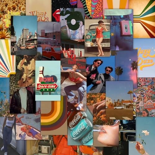 CodersParadise Pack of 54 Aesthetic Vintage Retro VSCO Wall Collage Kit Posters - 4 x 6 Inches Wall Decor Poster - Wall Art For Bedroom, Living room, Office - Glue Dots Included