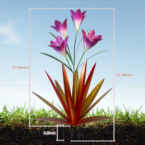 Image of TOMBABY 32.28 Inch Metal Agave Plant Outdoor Decoration Lily Mexican Yard Art Garden Gift Home Decor Hand Painted Metal Agave Garden Yard Statue (2pc, Red)