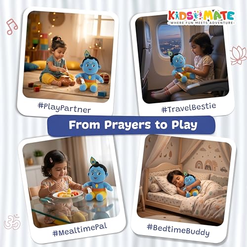 Image of Kidsmate Krishna Musical Soft Toy for Kids & Babies | Chanting Plush Baby Toy with 3 Preloaded Bhajans, Mantras & Aarti | Lord Krishna Soft Toy | Best Birthday Gift for Kids (Medium - 28 Cm)