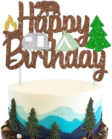 Camping Birthday Cake Topper Happy Camper Cake Decorations Bear W...