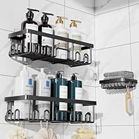 Veken Rustproof & Waterproof Shower Caddy 3-Pack, No Drilling Adhesive Shelves Rack with Soap Holder, Large Capacity Bathroom Organizers and Storage, Wall-Mounted Kitchen & Home Decor, Black