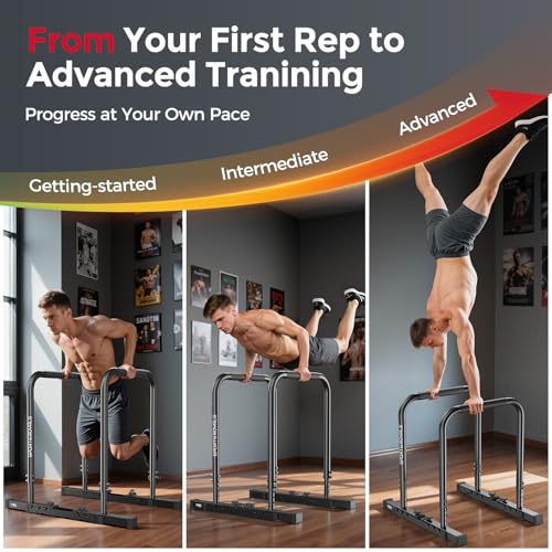 Image of Sportsroyals Adjustable Dip Bar Station, Heavy Duty Parallette & Parallel Bars, 400LBS Stable Dip Stands for Home Gym, Calisthenics & Upper Body Workout Equipment