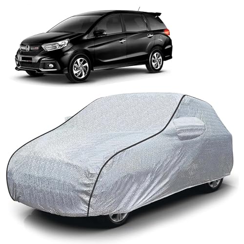 Image of Sulfar 100% Waterproof Car Body Cover Compatible with Mirror for Honda Mobilio (Triple Stitched, Full Bottom Elastic, Magic Silver with Black Piping)