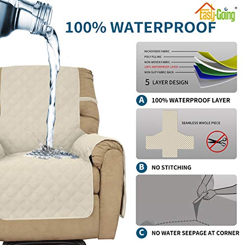 Image of Easy-Going Sofa Slipcover Waterproof Oversized Recliner Chair Cover Non-Slip Fabric Couch Cover for Living Room Washable Furniture Protector for Pets Kids Children Dog Cat (Oversized Recliner, Ivory)