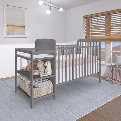 Dream On Me Anna 3-in-1 Full-Size Crib and Changing Table Combo in Steel Grey, Greenguard Gold Certified, Non-Toxic Finishes, Includes 1" Changing Pad, Wooden Nursery Furniture - image 9