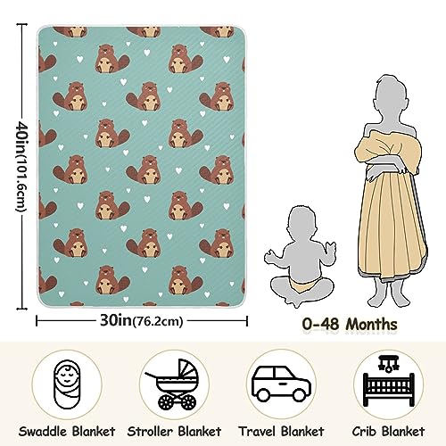Image of Swaddle Blanket for Green Beaver with Heart Baby Receiving Blanket Muslin Baby Swaddles Soft Cotton Breathable Nursery Blankets for Unisex Boys and Girls 30x40 Inch