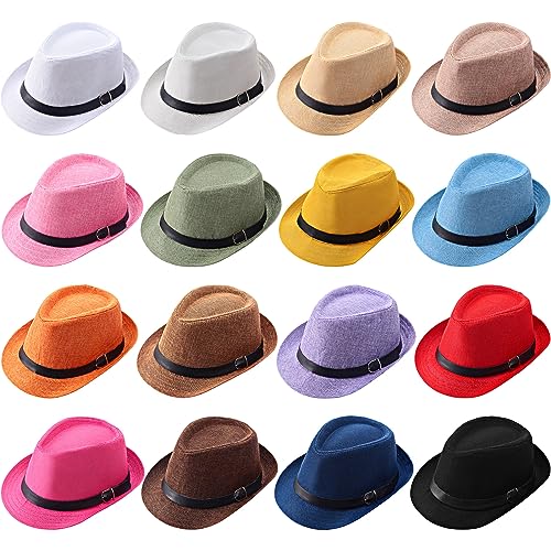 Pack 16 Gorros Fedora Trilby Panama de ala corta para verano miniatura 1