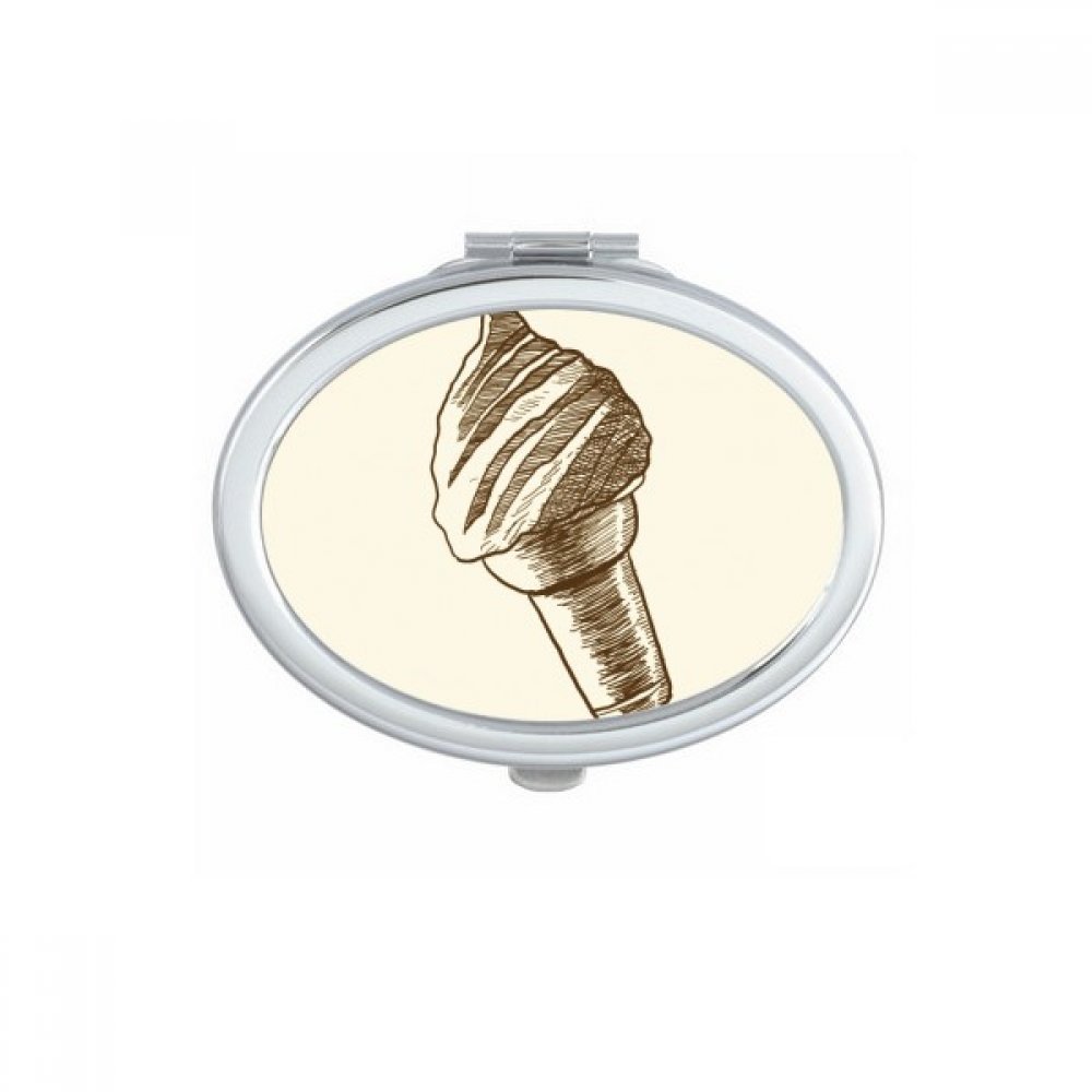 Miroir de maquillage compact ovale marron au motif de cônes de crème glacée mignon
