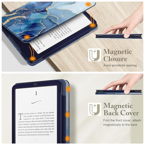 Image of Fintie Case for 7 inch /6.8 inch Kindle Paperwhite(12th /11th Generation-2024 /2021) and Kindle Colorsoft Signature Edition -Slim Foldable Stand Cover Auto Wake /Sleep for Paperwhite 2024, Ocean Marble