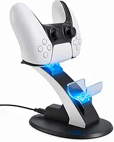 Base de Carregamento Compatível com PS5 Gamer - Estação com Dock Duplo para Dois Controles com LED e Compatibilidade Total, Carregamento Rápido, Seguro e Proteção Contra Sobrecarga