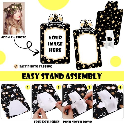 Vercraft 48 Pack Graduation Paper Picture Frames with Easel Paper Photo Frames 4x6 Graduation Party Photo Display Cardboard Party Centerpieces for School DIY Projects Art Crafts, Black, White and Gold