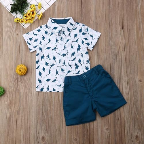fhutpw Baby Toddler Boy Outfits 2T 3T 4T 5T Clothes Summer Kids Pattern Short Sleeve Button Down Shirt & Shorts Set2