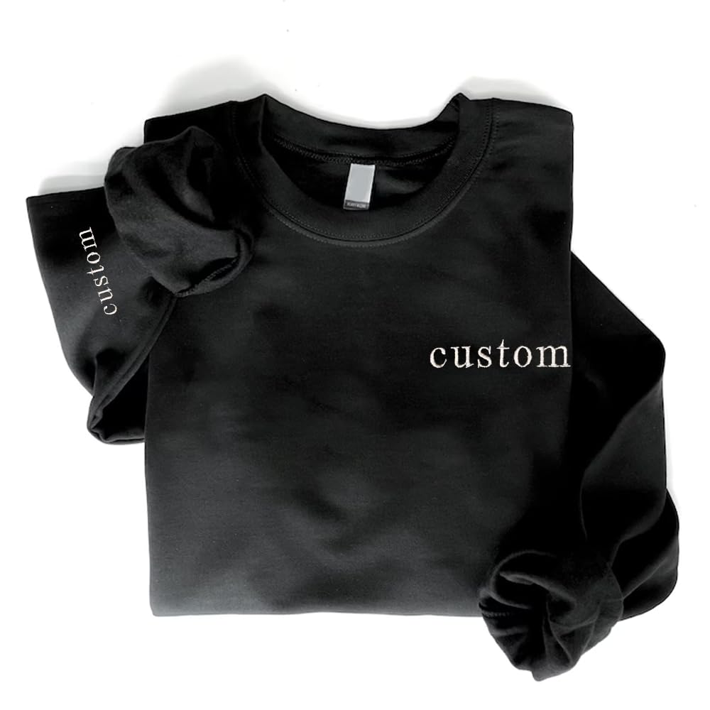 Evamall Custom Embroidered Sweatshirt, Personalized Sweatshirt, Custom Sweatshirt Design Your Own, Add Your Own Custom Text, Unisex Sweatshirts