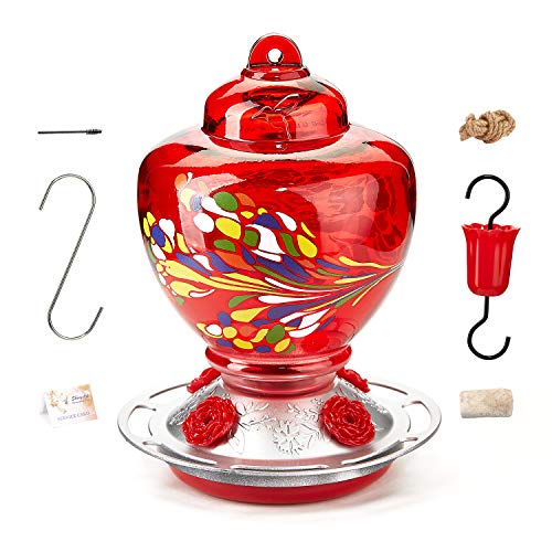 ShinyArt Hummingbird Feeder for Outdoors, 38 Ounces, Red Phoenix, Including Ant Moat, S Hook, Hemp Rope, Brush, Cleaning Rag and Service Card