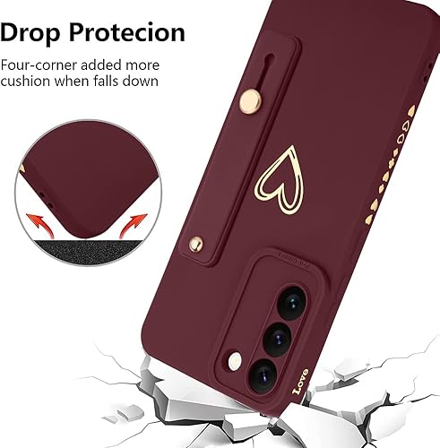 Miniatura 6 de Fiyart Funda para Galaxy S22 5G - Lindos corazones de amor, funda protectora delgada, protección de cámara, soporte y correa para la muñeca, 6.1