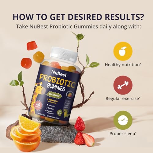 Image of NuBest Daily Probiotic Gummies for Kids & Teens with 5 Billion CFUs | Supports Immune, Gut, and Digestive Health | No Added Sugar | Yummy Strawberry & Orange Flavors | 60 Premium Vegan Gummies