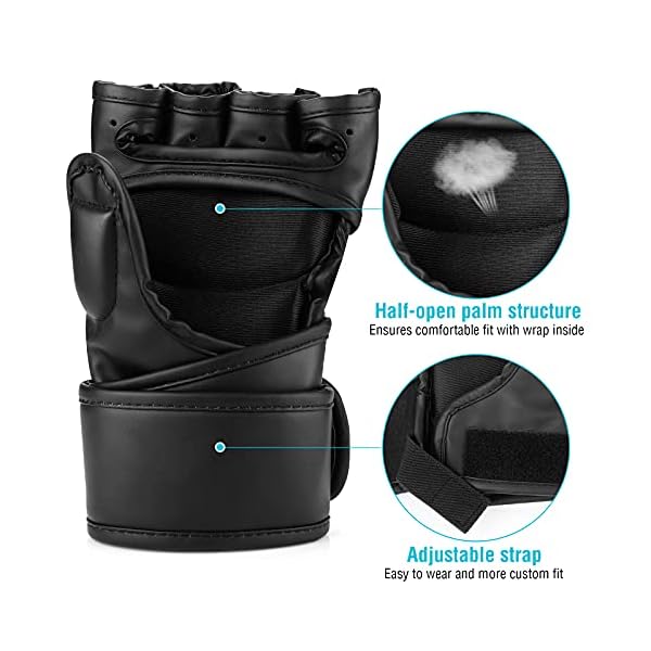 Brace Master MMA Gloves UFC Gloves Boxing Gloves for Men Women Leather More Paddding Fingerless Punching Bag Gloves for Kickboxing, Sparring, Muay Thai and Heavy Bag (Black, Large)