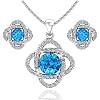 Women 925 Sterling Silver Cute Love Knot Sparkling Gemstone Push Back Stud Earrings Hanging Pendant Necklace Beautiful Fine Jewelry Accessory Set, 1.65 Carat