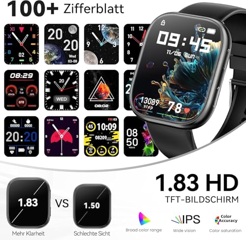 Mingtawn Montre Connectée Femme Homme, 1.83'' HD Smartwatch avec Appel Bluetooth, Montre Connectée pour 100 Modes Sport, Fréquence Cardiaque, Sommeil, SpO2, Etanche Podometre pour iOS Android(Rose) – Image 3