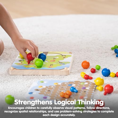 Image of PlanToys Creative Peg Board Wooden Toy for Kids Ages 3+ | Montessori Educational Game for Imagination, Fine Motor Skills & Coordination | Eco-Friendly Learning Set