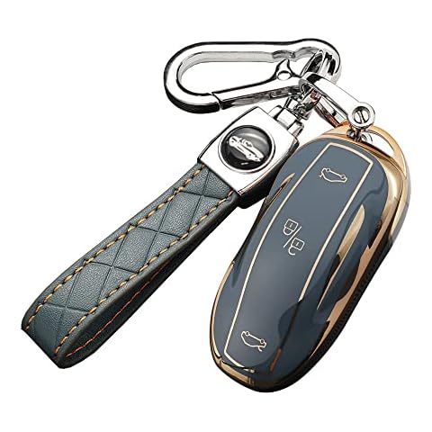 ontto Car key fob cover fit for Tesla Model X Smart Key case TPU Remote Key Holder keyring Key Shell keychain protector Accessories Grey Cover