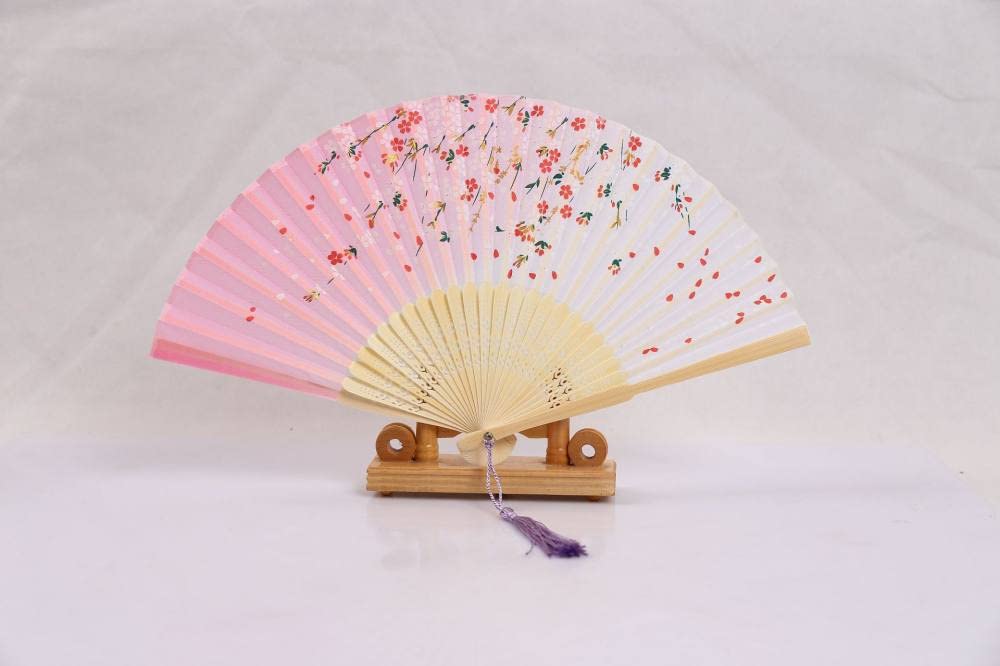 NZPOST Folding Fan Handheld, 2Pcs Decorative Folding Fans Elegant Cherry Blossoms Silk Fans With Tassel Handmade Bamboo Fans Japanese Chinese Fan For Dancing Wedding