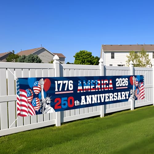 FLUUZE 250th Anniversary American Banner Flag 4th of July Decorations 1776-2026 USA 250th Birthday Premium Banner with Grommets Patriotic Decorations for Outdoor Indoor Yard Garden Porch