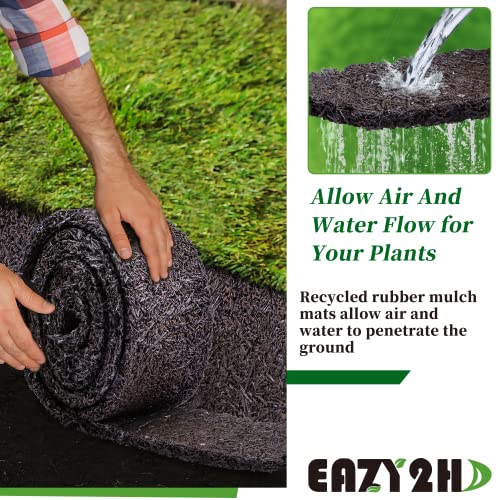 Rubber Mulch for Landscaping 4 Pack 120“ L x 4.5”W Recycled Garden Edging Border Mat Natural Looking Permanent Garden Mulch Barrier for Plants Vegetables & Flowers 60 U-Shaped Steel Stakes