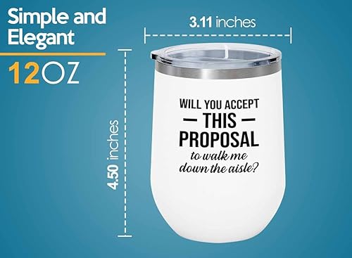 Miniatura 4 de Flairy Land Bride Proposal White Edition Wine Tumbler 12oz - Accept This Proposal - Proposal Gift For Dad Step Dad Grandpa Father Walk Down The