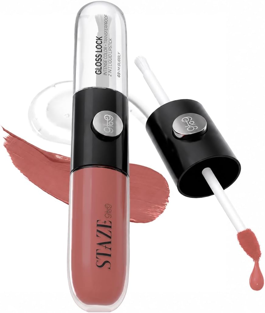 Staze 9to9 Gloss Lock 2-in-1 Liquid Lipstick, Matte Lipstick & High-Shine Lip Gloss for Fuller & Plump Lips, Transfer-Proof, 12H Long-Lasting, Lightweight, I'm Bubbly (Cherry Rose Pink), 8.2 ml