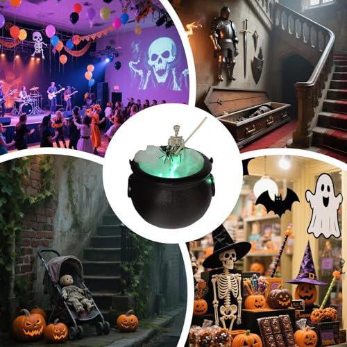 Caldero de Halloween negro con esqueleto y luces LED para decoración de mesa 5