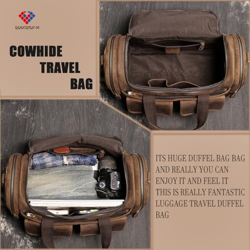 Crazy Horse Leather Large duffel bags for men holdall leather travel bag overnight gym sports weekend bag3