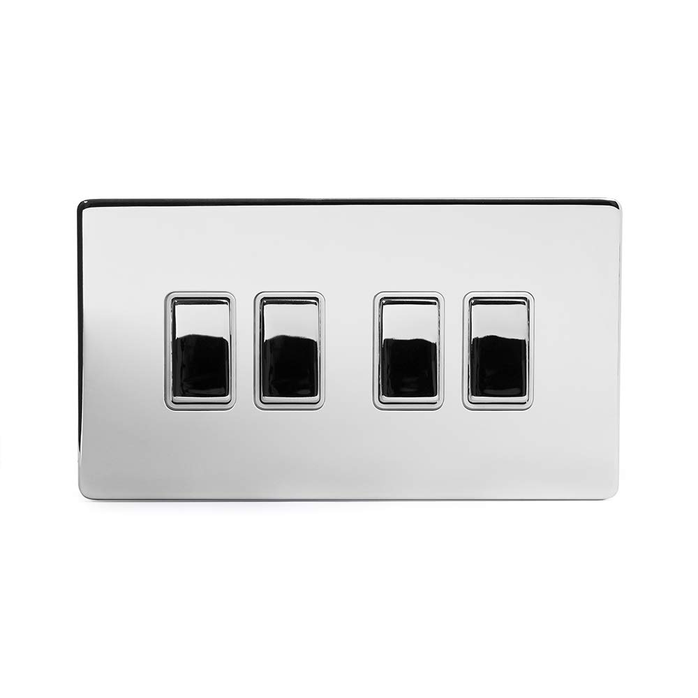 Soho Lighting Polished Chrome 4 Gang Intermediate Light Switch White Insert Screwless