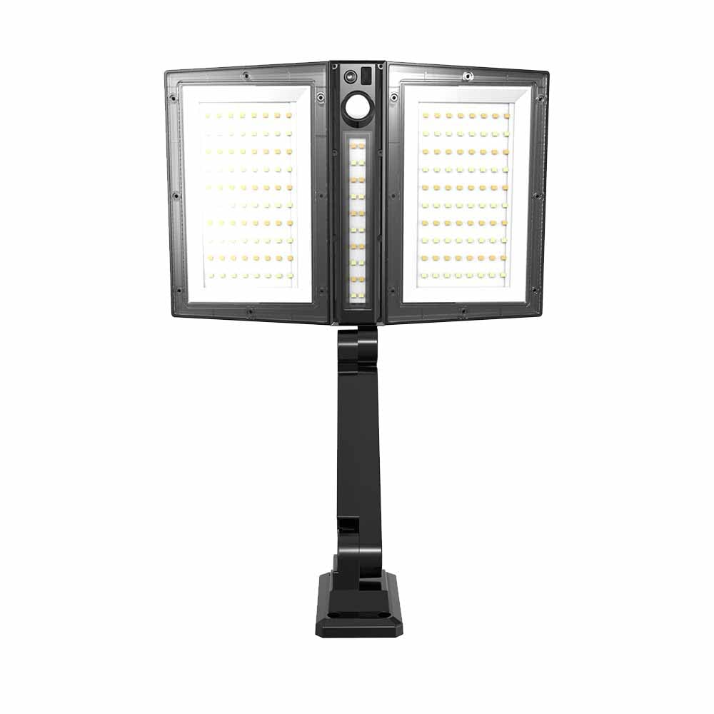 Lumisky Faretto solare 2 teste nero potente luce LED bianco CLIPPER BLACK 37cm con sensore di movimento orientabile