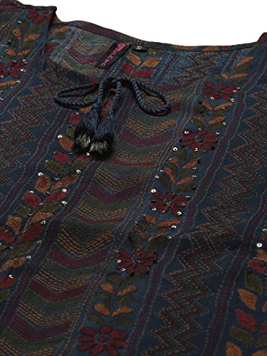 Image of ishin Women's Rayon Burgundy Embellished A-Line Kurta set With Skirt