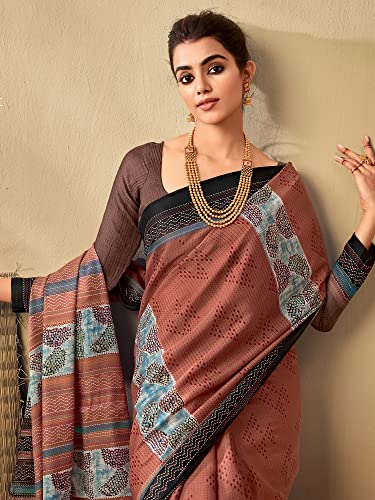 Image of AKHILAM Women's Abstract Tussar Silk Printed Saree With Unstitched Blouse Piece (KANTHA01 Parent)