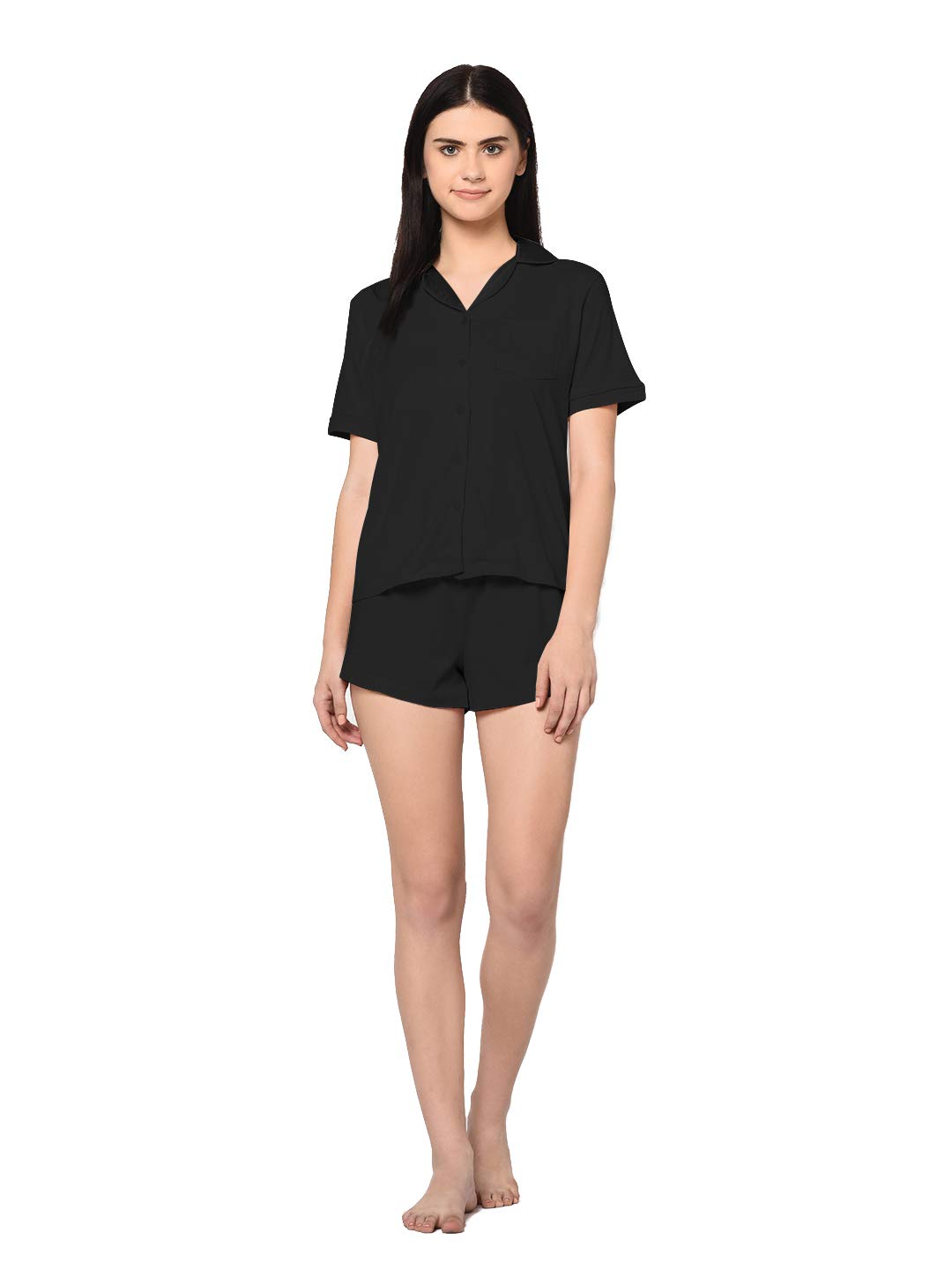 SHARK TRIBEWomen's Cotton Silk Solid Pyjama Set