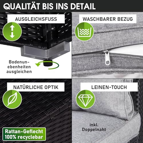 BRAST® Gartenmöbel Lounge Set XXL | 8-12 Personen viele Modelle & Farben | inkl. extra Dicke Kissen | TÜV geprüft | Outdoor Loungemöbel Sitzgruppe Essgruppe Garnitur | Freedom Schwarz