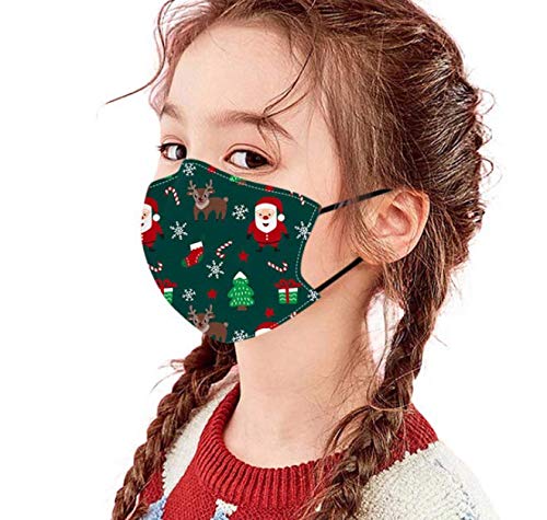 5Pack Cotton Christmas Mask for Children with Filter Pocket with 6 Pcs Replacement Filters-Washable Xmas Face Mask (Christmas Mask C)