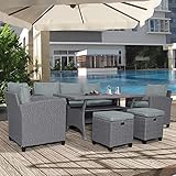 BIADNBZ 6-Piece Patio Furniture Set with Dining Table, Outdoor Garden Sectional Sofa, All-Weather Wicker Conversation Couch with Chairs, Stools and Cushions, OneSize, Gray Rattan