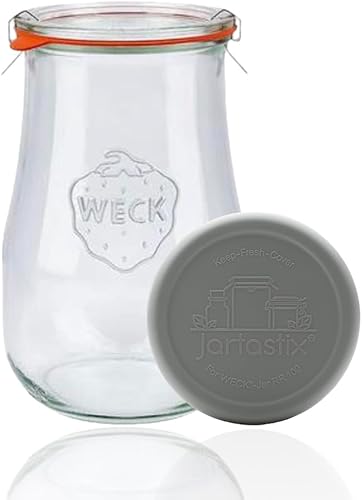 Weck 738 Tarro de tulipanes con tapa de silicona, ideal para conservar y almacenar tarros grandes de vidrio para alimentos, azúcar, harina, almacena