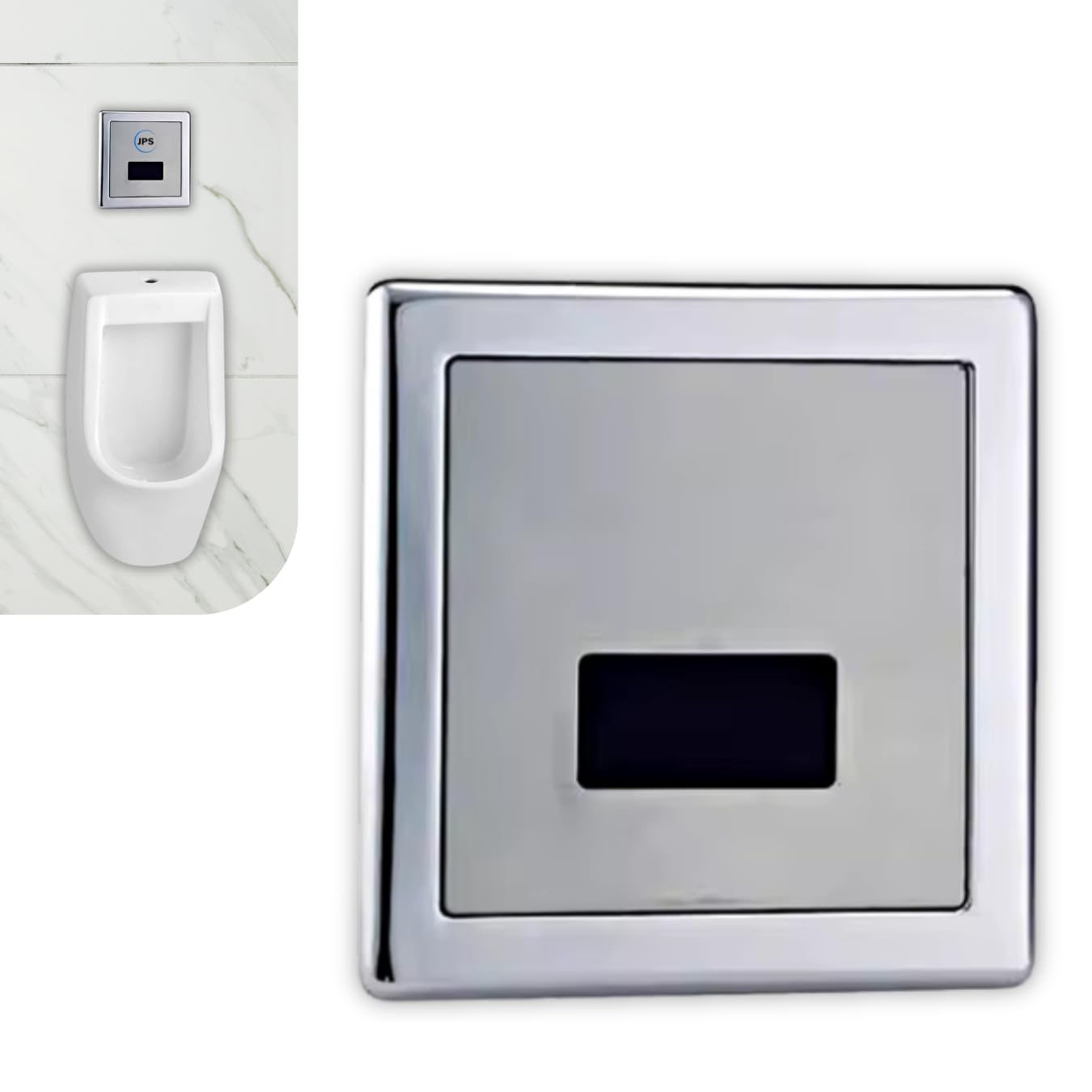JPS Wall Mounted Stainless Steel Automatic Urinal Flush Sensor Set for Public Toilet, Home, Office Bathroom with Dual Power Supply Mode Chrome Plated
