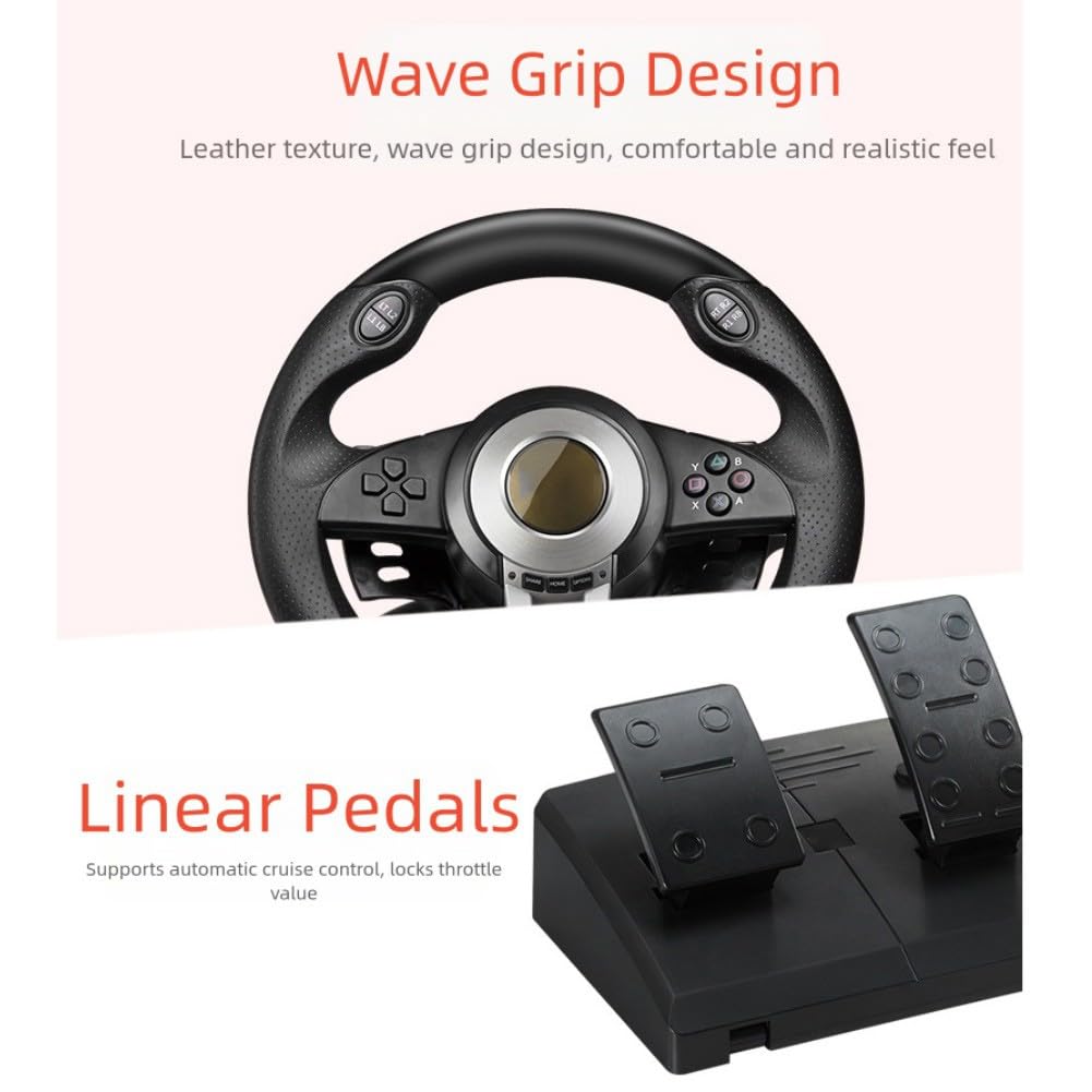 Hoppipola Ruota da corsa in ABS per PC Switch One, per volante compatto da 30 cm con pedale lineare, controller ergonomico per sim per giochi di guida, nero per arancione