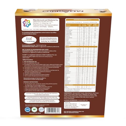Image of Pro360 MOM-PRO Protein Powder Nutritional Supplement for Pregnant & Lactating Women - Complete Maternal Nutrition during Pregnancy - Swiss Chocolate Flavor - (400+400) g Pack of 2