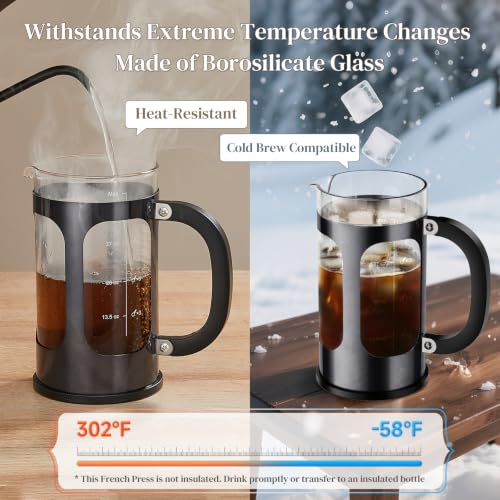 Image of Veken French Press Coffee Maker, No Plastic Touching Cafe,34oz 1 L Cafetera | Thickened Glass Stainless Steel Brewer, Cold Brew Pot for Kitchen,Travel,Camping,Tea,Gifts,Bar Accessories, Decor,Dark Pewter