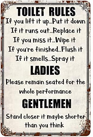 Ruoruo Toilet Rules Vintage Metal Sign Funny Bathroom Decor for Bar Cafe Pub Home - Ladies and Gentlemen - Best Toilet Wall Decoration 8x12 inches (zazahua19dd)