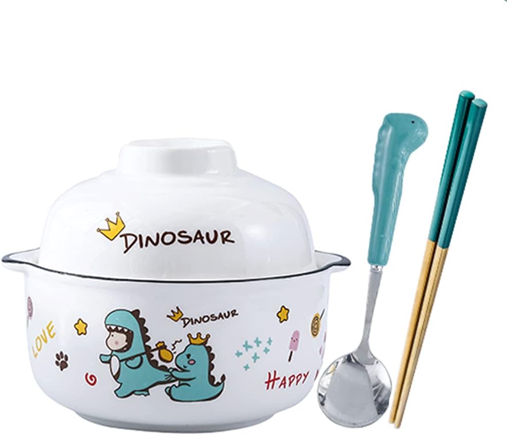 開催中 日本のインスタントラーメンボウルかわいい赤ちゃんドラゴン漫画セラミックボウル学生寮クリエイティブインスタントラーメンカップスープボウル蓋付き